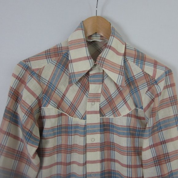 VTG 1960s Rob Roy Shirt Boys L Mens XS Multicolor Plaid Front Snap Western Shirt - Picture 6 of 7